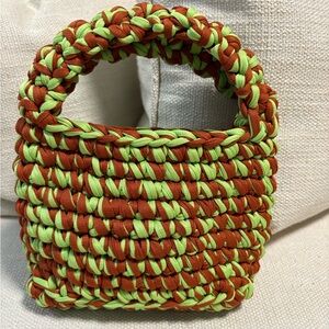 NEW Handwoven Green and Brown Bubble Handle Tote Bag.